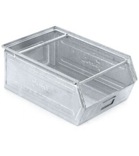 Zkosený kovový stohovací box s dvojitým madlem