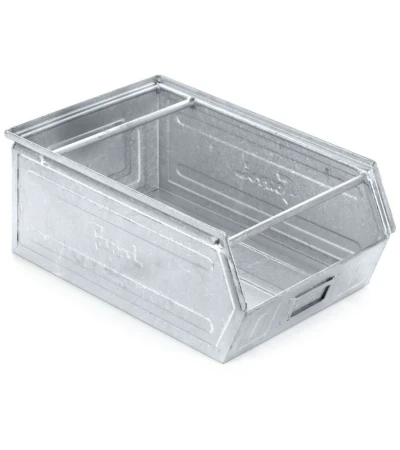 Zkosený kovový stohovací box s dvojitým madlem