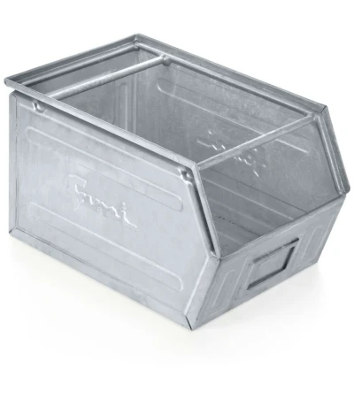 Zkosený kovový stohovací box s dvojitým madlem