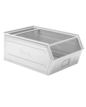 Zkosený kovový stohovací box s dvojitým madlem