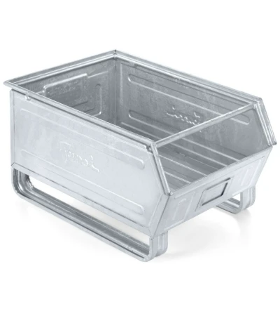Zkosený kovový stohovací box s ližinami